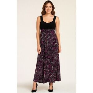 Vtg Ellen Parker Maxi Babydoll Dress Sz Large Paisley 90s y2k Fairy Boho Friends